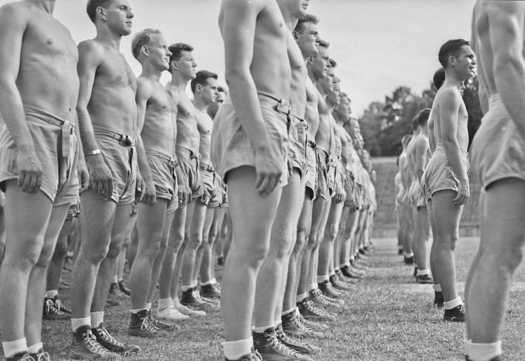 Celebrating the jockstrap-clad WWII men of St. Mary's Pre-Flight training school, which began 80 years ago this month.